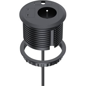 Prise Encastrable avec USB C PD20W, Multiprise Encastrable avec 1 Prise, 2 Port USB C, Multiprise Bureau pour Plan de Travail, Cuisine, Bureau, Meubles, &Oslash; 80MM, 2M C&acirc;ble, Noir - Neuf