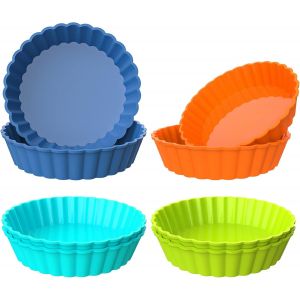 Jexnovashop-Moule Mini Tartelette Moule Mini Quiche 5'' 12,7cm Lot De 8 Moules &Agrave; Tarte En Silicone Anti-Adh&eacute;sif Rond Cannel&eacute; Pour Cheesecakes, Tartes, Quiches, Tartes, Muffins - Neuf