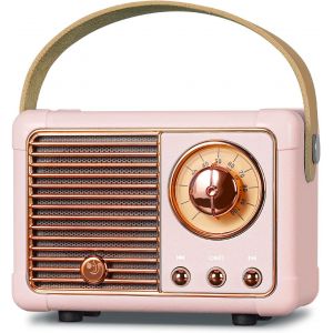 Enceinte Bluetooth portable r&eacute;tro (rose), avec radio FM, haut-parleur puissant de 3 W, diaphragme de basses, appels mains libres, format de poche vintage, compatible USB/carte TF/AUX. - Neuf