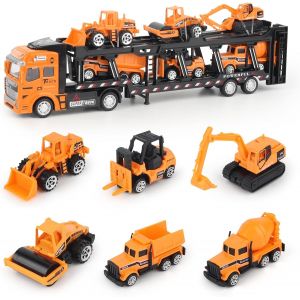KAJGL-Jouet De Véhicules De Chantier 7 En 1-Transporteur,Engins De Construction,Mini Véhicules Pour Enfant 3 Ans-Cadeau - Neuf