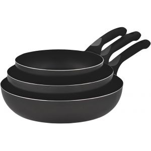 Letnerny-Lot De 3 Poêles En Aluminium 20/24/28 Cm Noir - Fond Antidérapant Et Revêtement Antiadhésif - Poignées Ergonomiques Confortables Et Sûres - Cuisson Uniforme Et Bons Résultats - Neuf