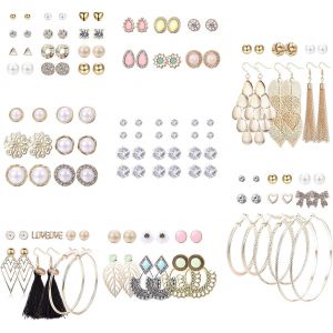 Meimie-61-63 Paires Fantaisie Boucles D'oreilles Pour Femmes Assortimentmultiples Clou D'oreilles Perlemignon Fleur Grand Créoles Lune Géométrique Feuille Cz Ball Coeur Boucles D'oreilles Bijoux - Neuf