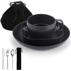 Ytfhg-Ensemble D'ustensiles De Camping Avec Tasse À Café, Couverts De Voyage Comprenant Cuillère, Fourchette, Couteau Pour La Maison, La Piscine, L'extérieur, Le Pique-Nique, Le Camping - Neuf