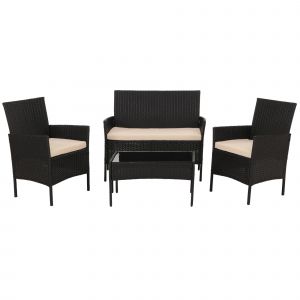 Salon De Jardin Design En Poly-Rotin Anthracite Structure M&eacute;tal Et Coussins Cr&egrave;me 39 X 73 X 41 Cm 04_0009736 - Neuf