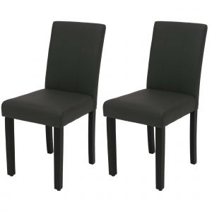 Lot de 2 chaises de salle &agrave; manger HWC-O65d, chaise de cuisine, chaise rembourr&eacute;e, chaise &agrave; dossier, similicuirgris fonc&eacute; - Neuf