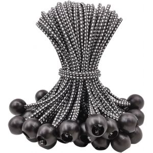 Checarzhn--No1-Lot De 50 Élastiques Pour Bâche - 15,2 Cm - Avec Boules - Petits Cordons Élastiques Très Résistants - Courts Élastiques - Attaches - Sangles Élastiques Réglables (Noir) - Neuf