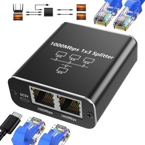 Switch Ethernet 3 Ports, 1000mbps Repartiteur Rj45 1 À 3 Avec Cable D'alimentation De Type C, Gigabit Multiprise Lan Splitter, Adaptateur Network Pour Ordinateur Hub Routeur Télévision - Neuf