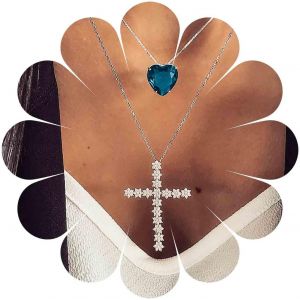 Kal-Collier Boho En Cz Collier Ras Du Cou Collier Pendentif Saphir Collier Croix En Strass Collier Chaîne En Cristal Collier Coeur En Argent Bijoux Pour Femmes Et Filles - Neuf