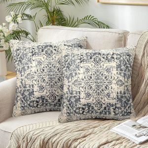 Cauc-Housse De Coussin Lin 50x50 Cm Ethnique Style Taie D'oreiller Carr&eacute; Boh&egrave;me Mandala Housse Coussin D&eacute;coratif Bleu Modernes Taie D'oreiller D&eacute;coratif Pour Canap&eacute; Maison Salon Chambre Lot De 2 - Neuf