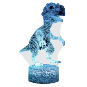 HJLIAN Veilleuse LED 3D coloree serie Dinosaure, tactile, 16 couleurs, telecommande, lampe de table, cadeau de Noel, base noire - Neuf