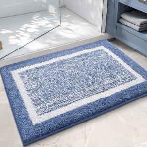 Tapis de bain absorbant,doux,antid&eacute;rapant,lavable en machine,pour salle de bain,baignoire,douche (bleu clair,blanc)-50 x 75 cm - Neuf