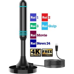 Loc-Antenne Tv Interne Numérique 4K-Réception Jusqu'À 250 Km,Hdtv Ultra Hd,Installation Facile,Compatible Avec Smart Tv,Câble Coaxial 5 M - Neuf