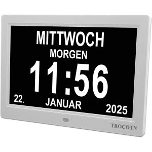 Horloge Numerique Seniors Grand Ecran Alarme Jour Semaine Mois Date Blanc 10 Pouces - Neuf