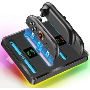 Charging Station Controller Switch 2 for 2025 Nintendo Switch 2 Joy Con 4 in 1 Controller Station SW2 Controller with 9 RGB Lights,Nintendo Switch 2 Accessories and Perfect Gift - Neuf