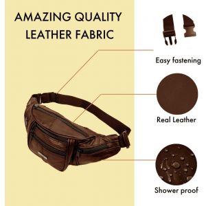 CAUC-S Sac banane en cuir v&eacute;ritable, sac banane imperm&eacute;able pour homme et femme comme ceinture de voyage, vacances, sac banane tendance pour promenade de chien et sac banane de course, - Neuf