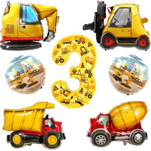 CAUC-7 Pi&egrave;ces Deco Anniversaire Tracteur,Ballons Tracteur 3 Ans,Ballon Anniversaire 3 Ans Garcon,Ballon de V&eacute;hicule D'Ing&eacute;nierie pour Enfants Construction Th&egrave;me F&ecirc;te Deco - Neuf