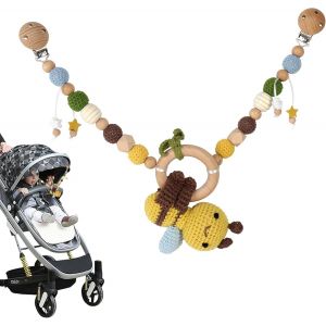 Nouvelhorizonstore-Cha&icirc;ne De Poussette En Bois Pour B&eacute;b&eacute; - Cha&icirc;ne De Jeu Pour B&eacute;b&eacute; - Cha&icirc;ne De Jeu Pour Poussette Fille - Cha&icirc;ne De Poussette En Bois Et Coton - Crochet Pour B&eacute;b&eacute; (Abeille) - Neuf
