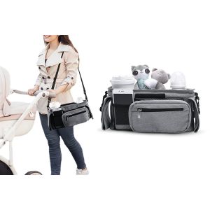 Organisateur De Poussette Avec Porte-Gobelet Et Bandouli&egrave;re - Gris - Neuf