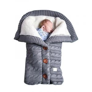 Couverture D'emmaillotage Unisexe Pour Bébé, Douce Et Épaisse, En Polaire Tricotée, Pour Fille Et Garçon, Accessoire Pour Poussette, Gris, Automne-Hiver, Sac De Couchage D'extérieur Tricoté - Neuf