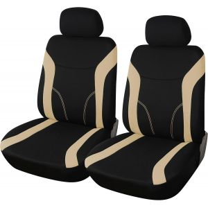 KALANKA-Housses de Siège de Voiture Avant Universelle Noir Beige | Housse de Sieges Auto Universel pour Conducteur et Passager | Accessoires Interieur Gadget - Neuf