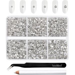 Tianyi-Beadsland Ss6U2013ss20 Lot De 4300 Strass Ronds &Agrave; Dos Plat Pour Bricolage U2013 6 Tailles U2013 Avec Pincette Et Stylo &Agrave; Cire U2013 Ss6U2013ss20 U2013 Blanc Cristal - Neuf