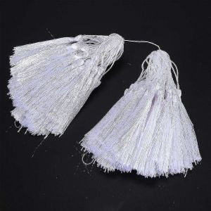 100pcs Blanc 13cm / 5 Pouces Fait &Agrave; La Main Doux Glands Floss Bookmark Glands Pour La Fabrication De Bijoux,Diy Proje - Neuf