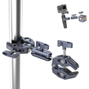 MEVRONISSHOP-Super Clamp avec Pinces Doubles en Forme de Crabe, Pince Double Cam&eacute;ra, Bras Magique Adaptateur Double T&ecirc;te Sph&eacute;rique pour Cam&eacute;ra d'action, Tr&eacute;pied, Guidon, Barre Transversale - 4103B - Neuf
