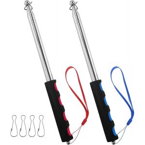 Mevronisshop-2 Pi&egrave;ces M&acirc;t Telescopique Drapeau, 2m Mat Drapeau En Acier Inoxydable M&acirc;t De Drapeau Portable Extensible Et 4 Pi&egrave;ces Crochets De M&acirc;t De Drapeau Pour Guide Touristique Camping (Bleu Et Ro - Neuf