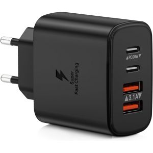 Kalanka-Chargeur Usb C Prise, 40w Chargeur Rapide Iphone, 4-Port Usbc Power Adaptateur+Qc Multi Usbc Bloc Prise Rapide Chargeur Pour 16 15 14 13 12 11 Pro Max Plus, Ipad, Samsung Galaxy,Type C Secteu - Neuf
