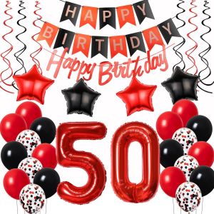 Ballons 50 ans anniversaire Femme Decoration rouge noir, Decoration anniversaire 50 ans Femme happy birthday 50 Femme Decoration rouge 50 ans anniversaire Femme noir ballons 50 ans Femme - Neuf