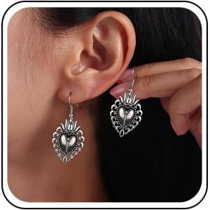 Senior-Boucle Oreille Coeur Gothique Argent Boucle Oreille Coeur Amour Boucle Oreille Coeur Dangle Boucle Oreille Coeur Crochet Vintage Boucle Oreille Tribale Bijoux Pour Femmes Et Filles[L2261] - Neuf