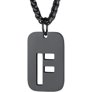 Kal-Plaque Militaire Personnalisable Pendentif Identi Femme Collier Homme Lettre Initial A-Z Pr&eacute;nom Gravure Acier Inoxydable Chaine Argent&eacute;/Plaque Or-Bijoux Cadeau No&euml;l F&ecirc;tes Des M&egrave;res P&egrave;res - Neuf