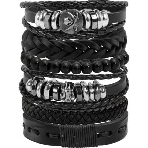 Kal-6-12pcs Bracelet Tressé Punk Gothique Rock Manchette Multicouche Cordon Vintage Homme Femme - Neuf