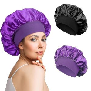 Pack De 2 Bonnet Satin Night Sleep Hat Réglable Bonnet De Couchage Couvre-Chef Doux Couvre-Cap De Sommeil Soie Avec Bande Élastique Pour Femmes Et Filles - Neuf