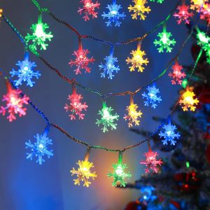 KAL-Guirlande Lumineuse Extérieure Solaire Flocon De Neige Noël Guinguette Multicolore 30Led 6,5M Solaire Extérieur Jardin Imperméable Lumière Décoratio Maison Chambre Jardin Terrasse Patio - Neuf