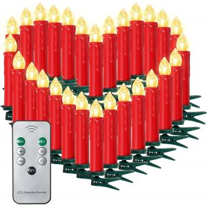 KAL-10/20/30/40 Bougies De Noël Led Guirlande Lumineuse De Bougies Bougies De Noël Bougies D'Arbre De Noël Avec Télécommande Sans Fil, Rot, 20Er - Neuf