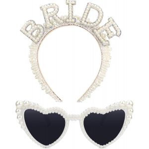 Kalvd-Bride Kit D'accessoires De Mariage Avec Serre-T&ecirc;te En Perles,Serre-T&ecirc;te En Forme De Coeur,Lunettes De Soleil,Enterrement De Vie De Jeune Fille,Accessoires De Mari&eacute;e,D&eacute;coration De F&ecirc;te - Neuf