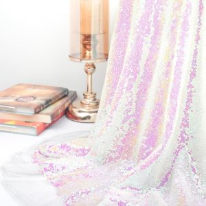 Sjzg-Blanc Paillettes Tissu Sir&egrave;ne Tissus Chang&eacute; Blanc Glitter Mat&eacute;riau 200cm Longueur Nappe Scintillante Chemin De Table Mat&eacute;riaux - Neuf
