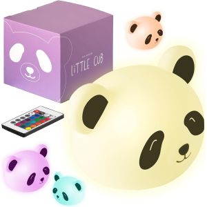 Panda - Veilleuse Pour Chambre D'enfant - Usb-C Rechargeable Avec T&eacute;l&eacute;commande - Lumi&egrave;re Multicolore Et Chaude - Silcone Doux Et Non Toxique - Fonction Minuterie - Panda Arc-En-Ciel - Neuf
