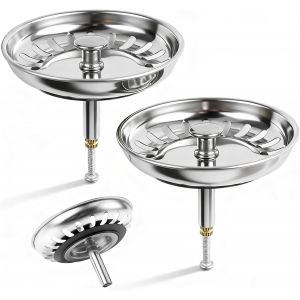 Jgd-2 Pi&egrave;ces Bouchon Evier Cuisine 79mm Filtre Evier Cuisine En Acier Inoxydable, Bouchon Lavabo Bouchon Evier Salle De Bain Avec Goupille R&eacute;glable Pour Evier Vidange Rapide - Neuf