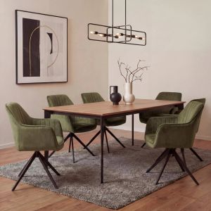 Lot de 6 chaises de salle &agrave; manger HWC-L79, chaises de cuisine avec accoudoirs pivotants et m&eacute;canisme de retour automatique, velours 440 g/m&sup2;aspect daim, vert olive - Neuf