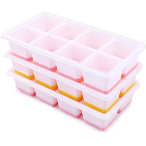 Kalanka-3 Pack De Grands Moules &Agrave; Gla&ccedil;ons En Silicone Avec Couvercle, Bac &Agrave; Gla&ccedil;ons Empilable, Forme De Gla&ccedil;ons S&ucirc;re Et Saine Pour Babybrei, Cocktail, Whisky, Caf&eacute; (2 Rose+Jaune) - Neuf