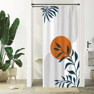 Kal-Rideau Douche Étroit, Rideau Douche Anti Moisissure 90x180cm Abstrait Soleil Feuilles Bleu Petit Rideaux De Baignoire Tissu Lavable Imperméable Polyester Rideaux Salle De Bain Avec 6 Crochets - Neuf