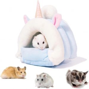 Petit Hiver Maison Pour Animaux De Compagnie Dormir Rongeur Lit Chaud Maison En Peluche Mignon Hamster Nid D'animal De Compagnie Sac De Couchage Pour Rats Volants (Licorne Bleue) - Neuf