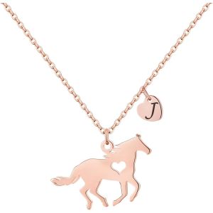 Kal-Cadeau De Chevaux Pour Filles Et Femmes - En Acier Inoxydable - Cadeau Pour Chevaux - Chaîne Avec Pendentif En Forme De C?ur - Chaîne Avec Pendentif En Forme De Lettre - Bijoux Pour Filles Et - Neuf