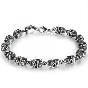 Bracelet Unisexe Tête De Mort Pour Homme Et Femme, Bracelet À Maillons En Acier Inoxydable, Noir Argenté, Poli Bicolore - Neuf