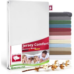Tianyi-Greenline Drap-Housse En Jersey De Qualit&eacute; Sup&eacute;rieure 100 % Coton Greenline - Blanc - 140-160 X 200 Cm Jusqu'&agrave; 30 Cm - Convient &Eacute;galement Pour Lit &Agrave; Sommier Tapissier - Neuf