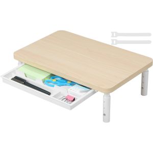 Support De Moniteur R&eacute;hausseur D&iquest;&Eacute;cran Support D'Ordinateur Lever Pc Ecran, 3 Niveaux De Longueur Et Angle R&eacute;glables Avec Support Pour T&eacute;l&eacute;phone Et Tiroir, Accessoires De Bureau - Neuf