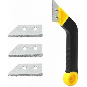Grattoir à coulis, outil de retrait de coulis, grattoir pour plaque de cuisson en céramique avec 3 lames de rechange, grattoirs à carrelage, pour le nettoyage des carreaux de sol domestiques - Neuf