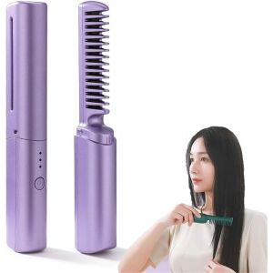 Kal-Mini Lisseur À Cheveux Rechargeable Lisseur De Voyage Fer À Lisser Sans Fil Mini Peigne À Lisser Portable Peigne Lisseur À Chauffage Rapide Avec Cadre Anti-Brûlure Pour Tous Types De Cheveux (Vio - Neuf